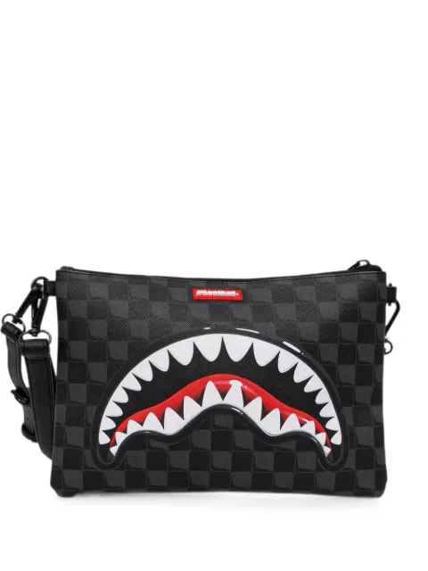 Sprayground check-pattern shark-motif clutch bag