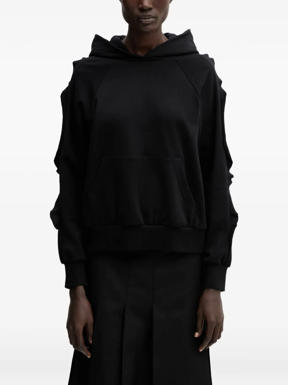 Undercover ruffled-sleeve hoodie - Schwarz