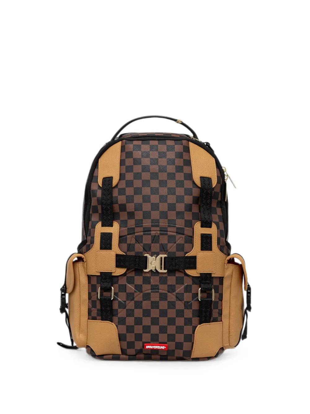 Sprayground check-pattern buckle-detail backpack - Braun