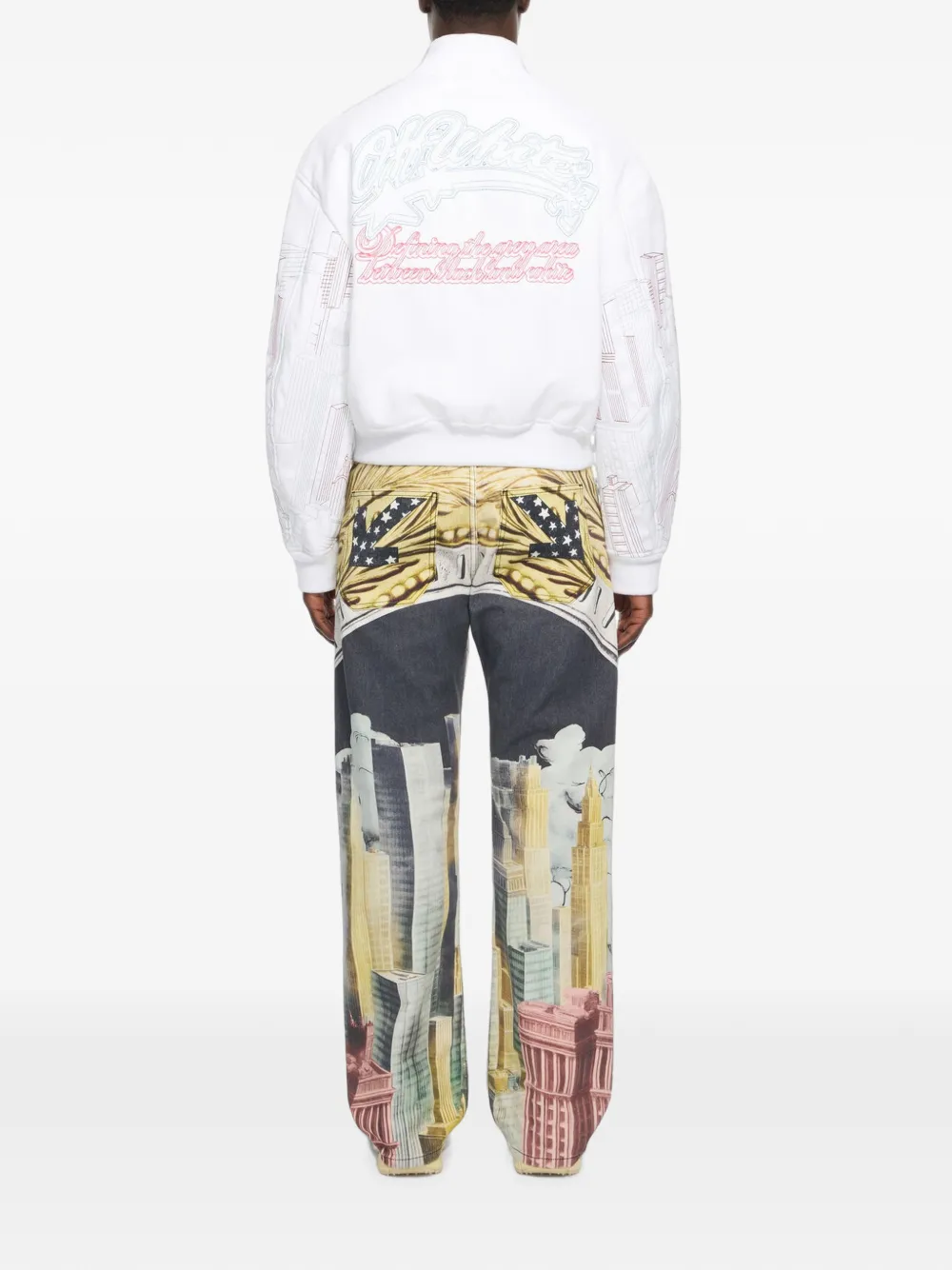 Off-White Skyline cropped bomberjack met borduurwerk Wit