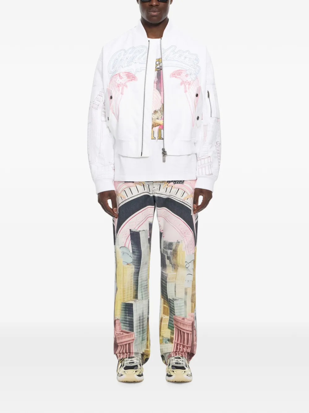 Off-White Skyline cropped bomberjack met borduurwerk Wit