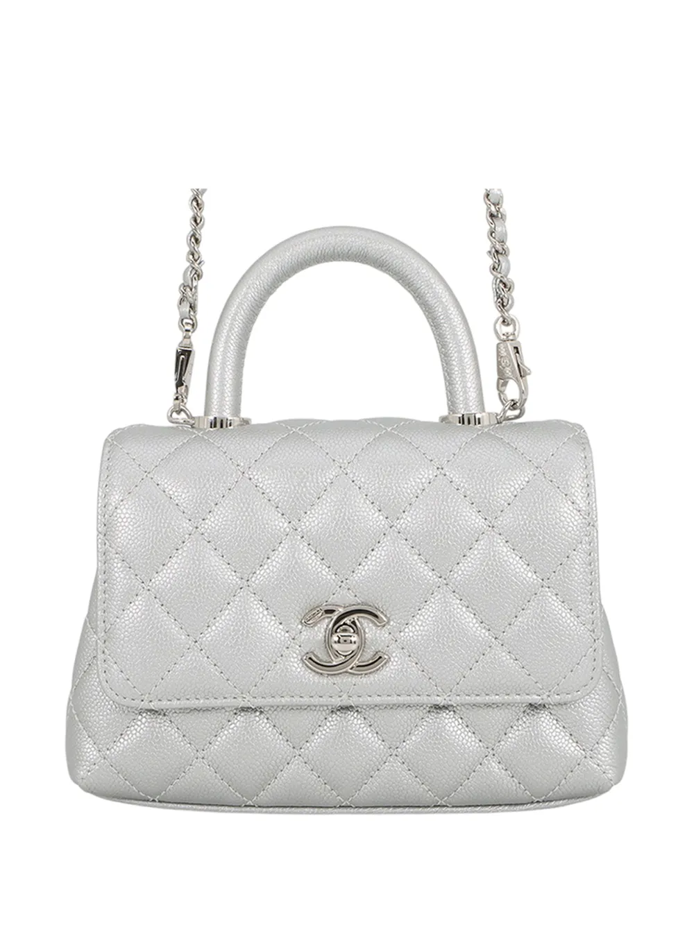 CHANEL Pre-Owned Borsa a tracolla Extra Mini Coco in pelle Caviar trapuntata metallizzata 2021-2026 - Argento