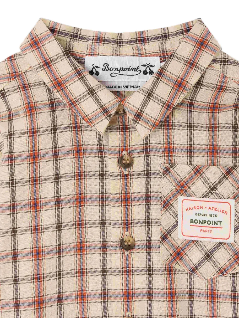 Bonpoint Geruit shirt met logopatch Beige