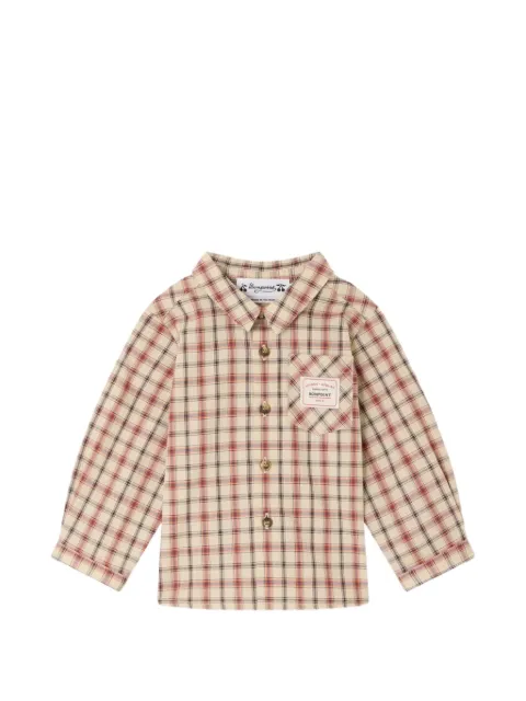 Bonpoint check-print logo-patch shirt