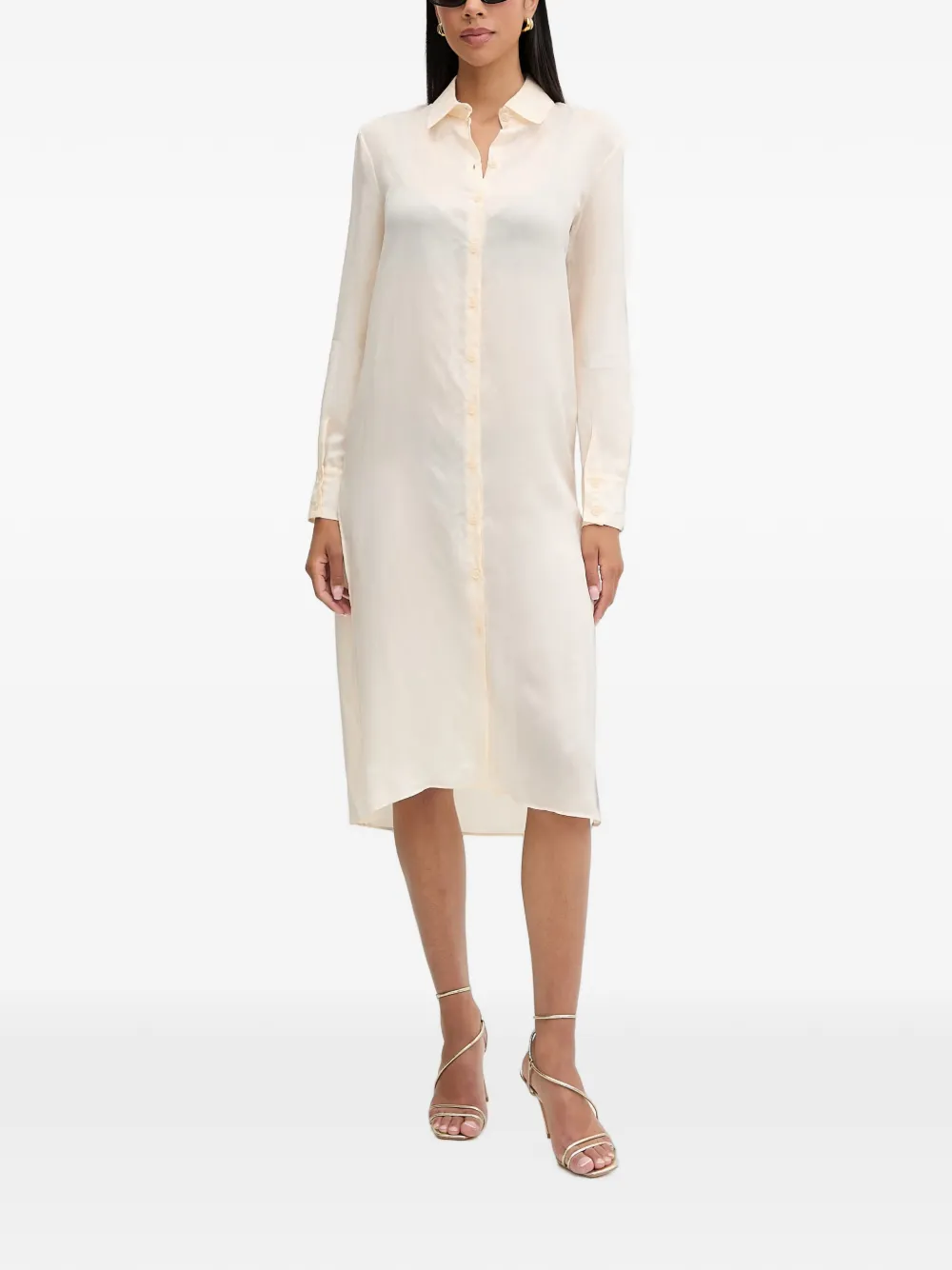 Patrizia Pepe Side-slit Shirt Midi Dress In Neutral