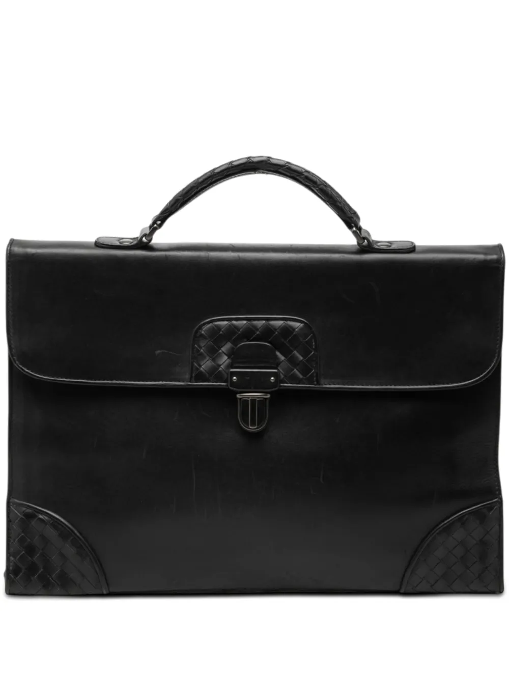 Bottega Veneta Pre-Owned Borsa portadocumenti in pelle con finiture Intrecciato 2000-2007 - Nero