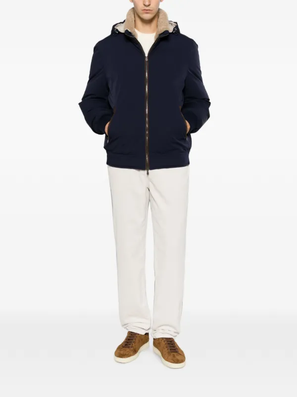 Brunello Cucinelli shearling-collar Hooded Jacket | Blue | FARFETCH AO