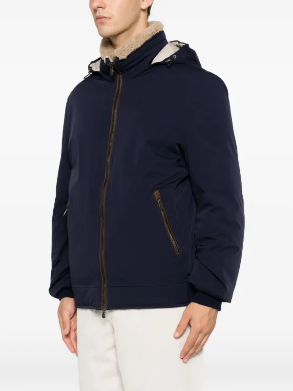 Brunello Cucinelli shearling-collar Hooded Jacket | Blue | FARFETCH AO