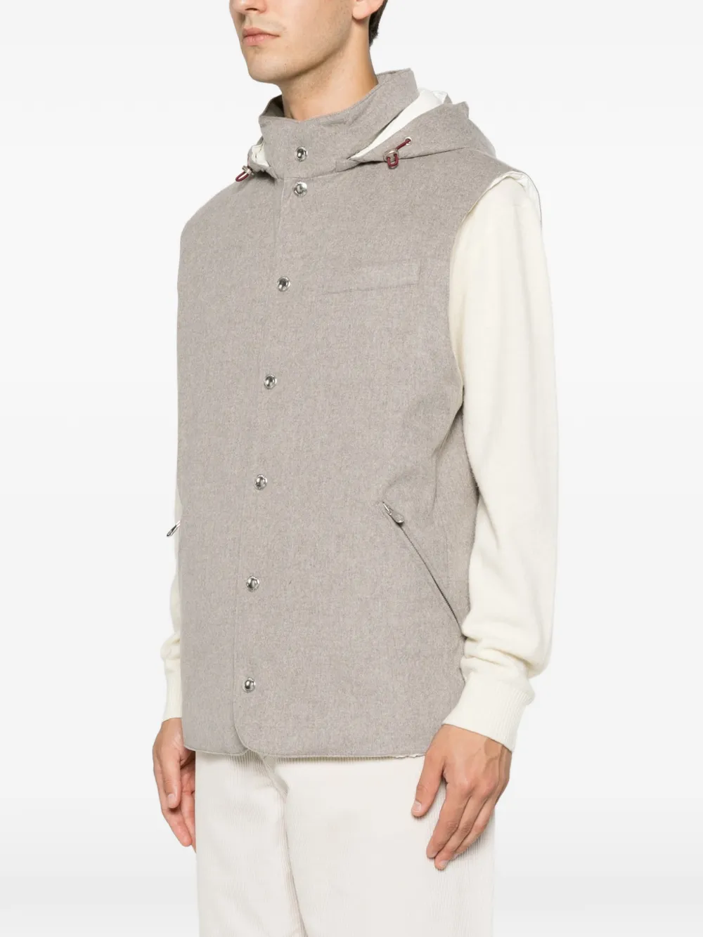 Brunello Cucinelli Bodywarmer met capuchon en drukknopen Grijs