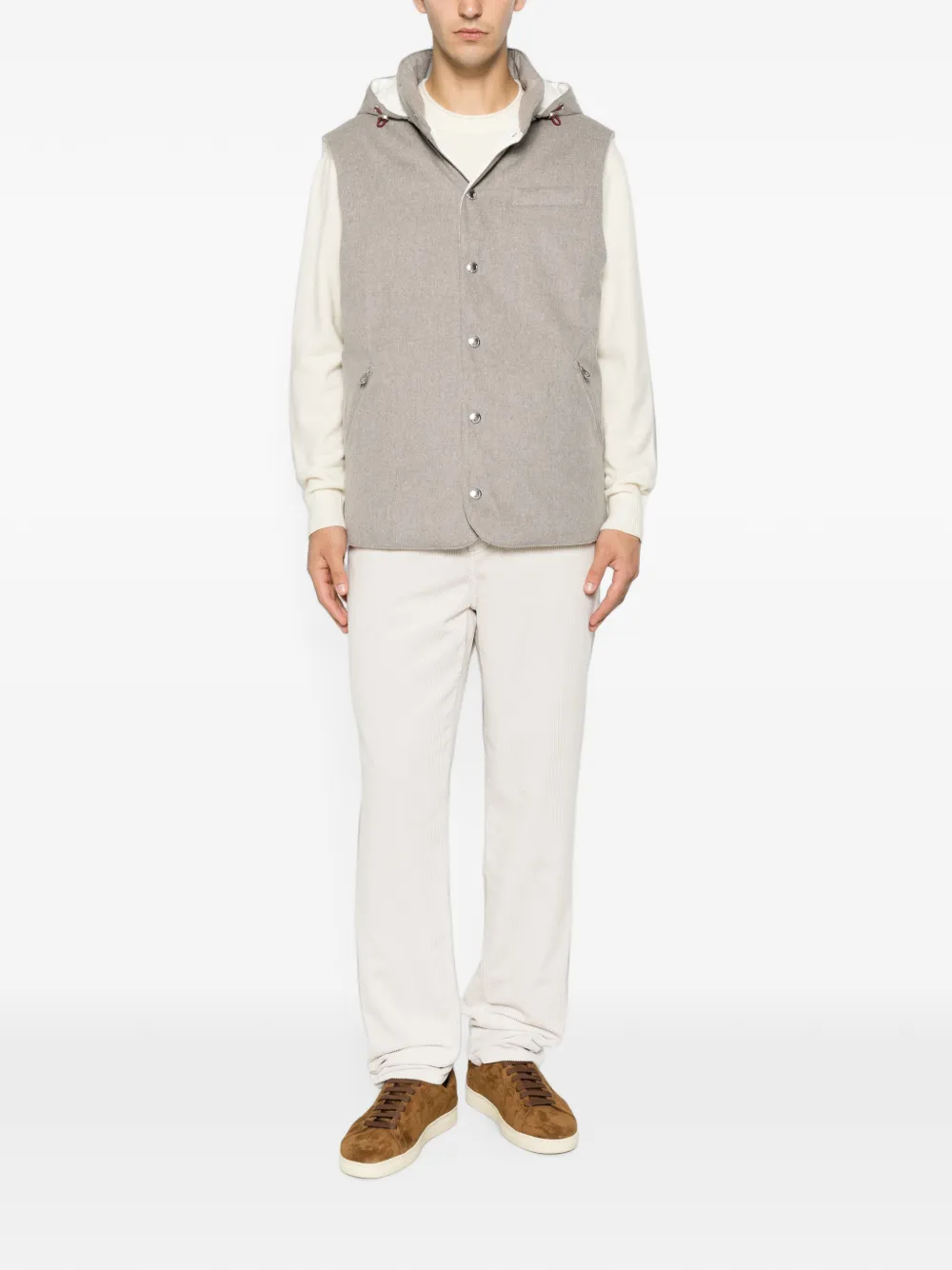 Brunello Cucinelli Bodywarmer met capuchon en drukknopen Grijs
