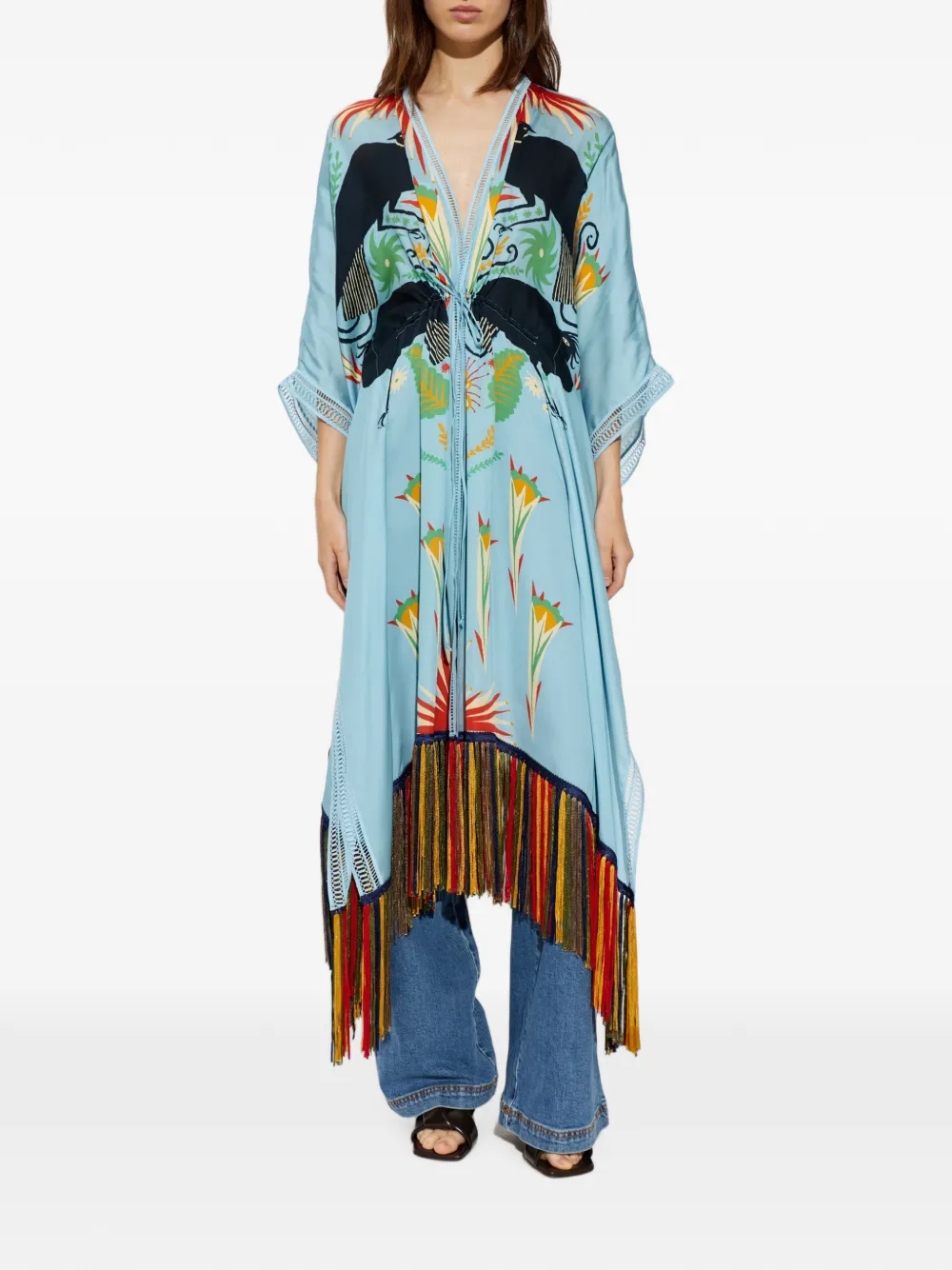 ETRO x Tabby Booth tuniek met franje en vogelprint Blauw