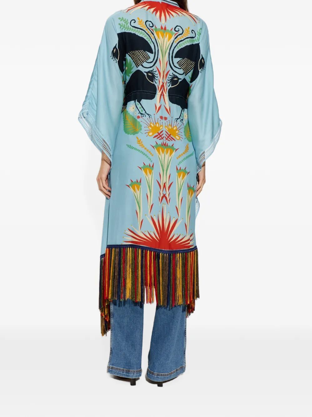 ETRO x Tabby Booth tuniek met franje en vogelprint Blauw