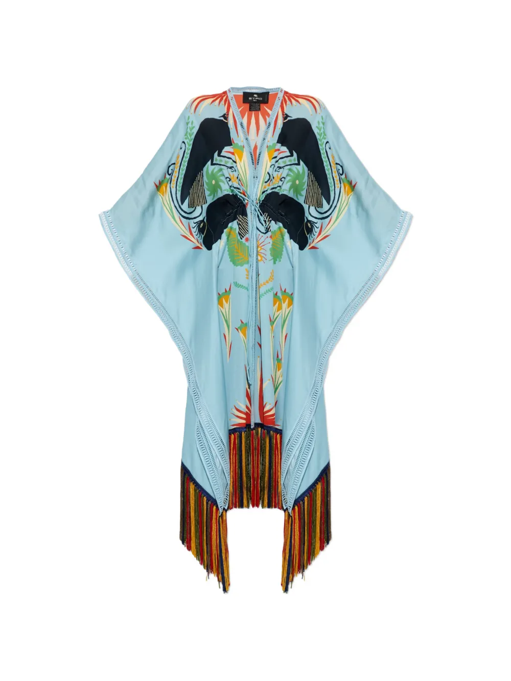 ETRO x Tabby Booth fringe-trimmed bird-print kaftan - Blue