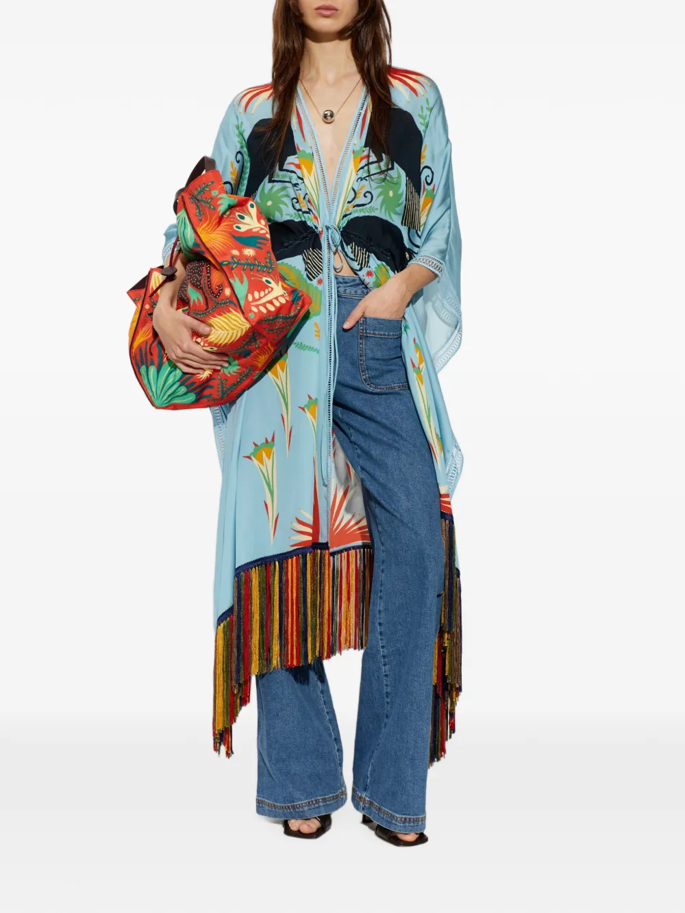 ETRO x Tabby Booth tuniek met franje en vogelprint Blauw