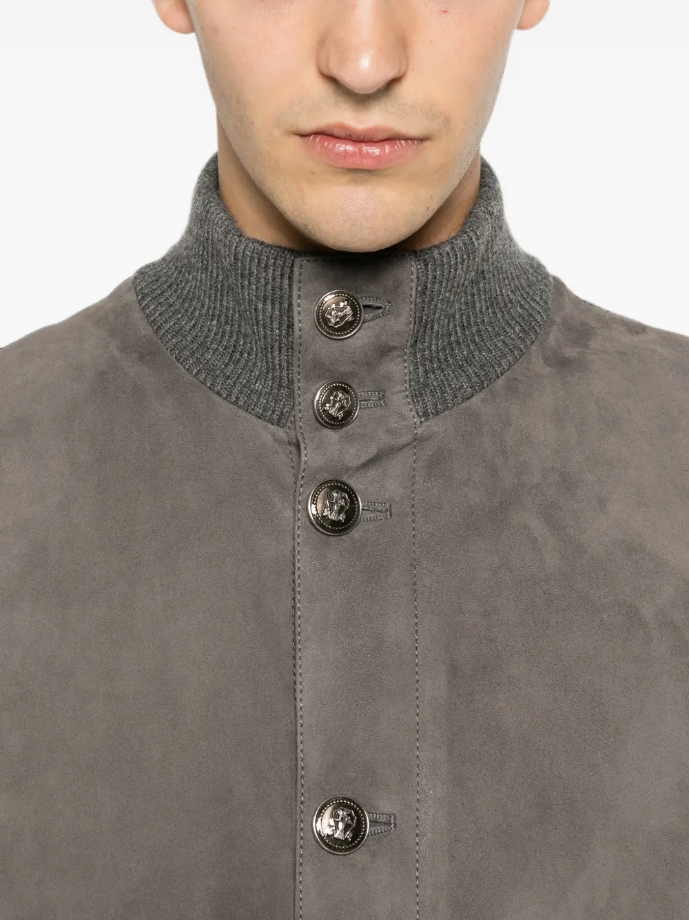 Brunello Cucinelli Geribbeld jack met suède vlak Grijs