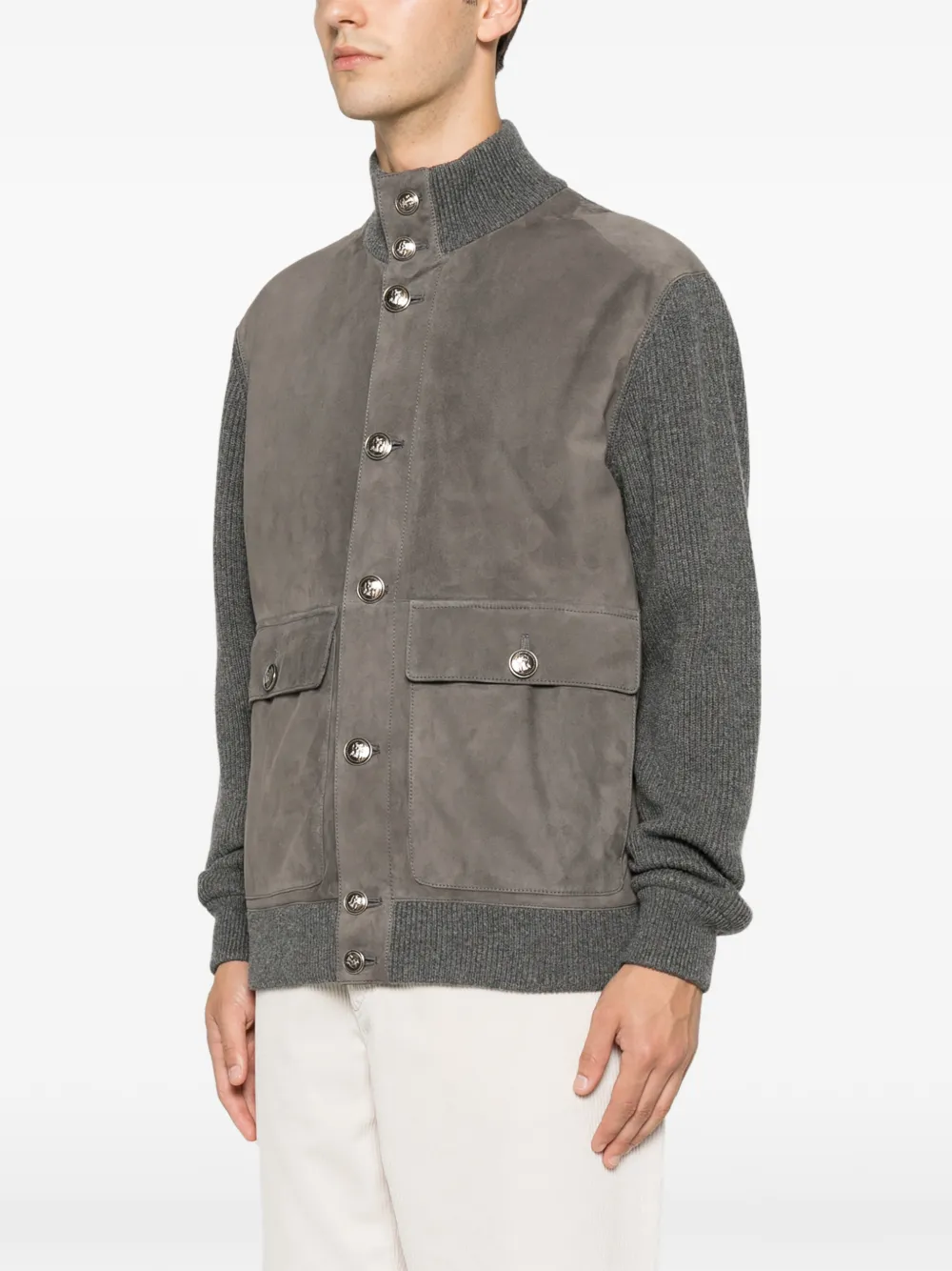 Brunello Cucinelli Geribbeld jack met suède vlak Grijs