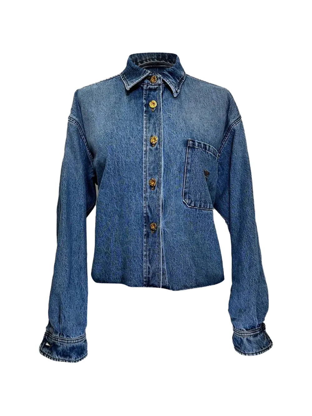 Miu Miu Pre-Owned cropped raw-hem shirt - Blu