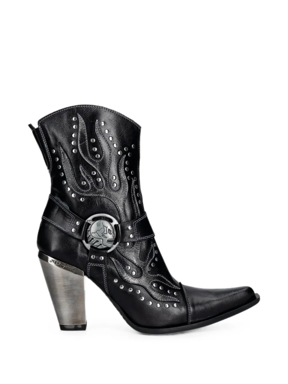 NEW ROCK skull-plaque flame-appliqué boots - Nero
