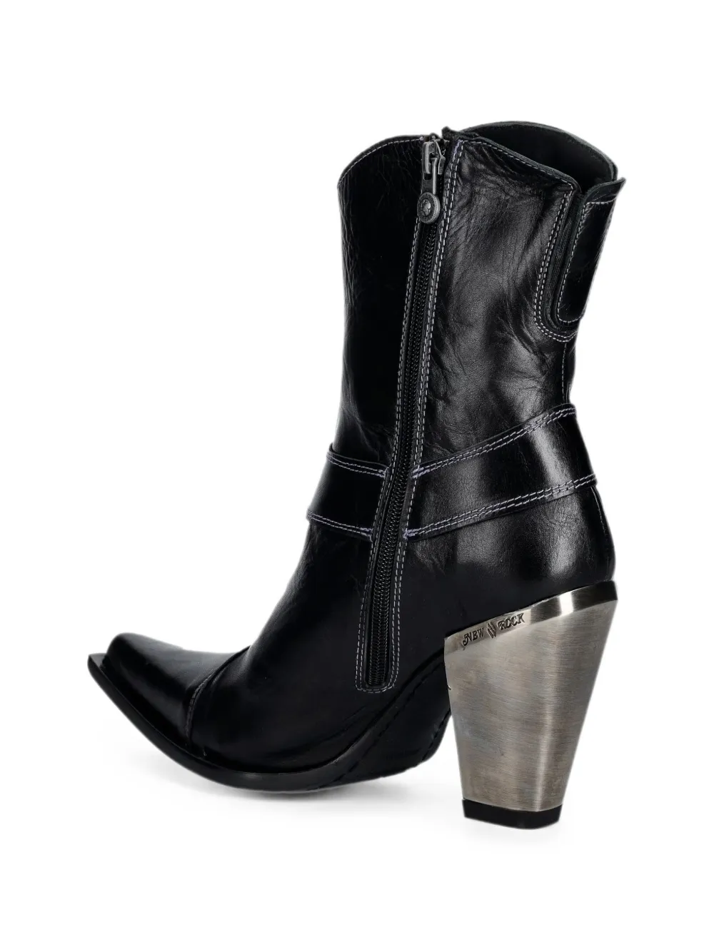 NEW ROCK skull-plaque flame-appliqué boots Zwart