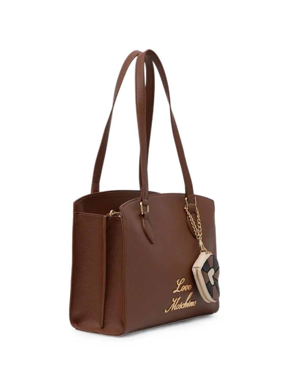 Love Moschino Shopper met hartbedel en logo Bruin