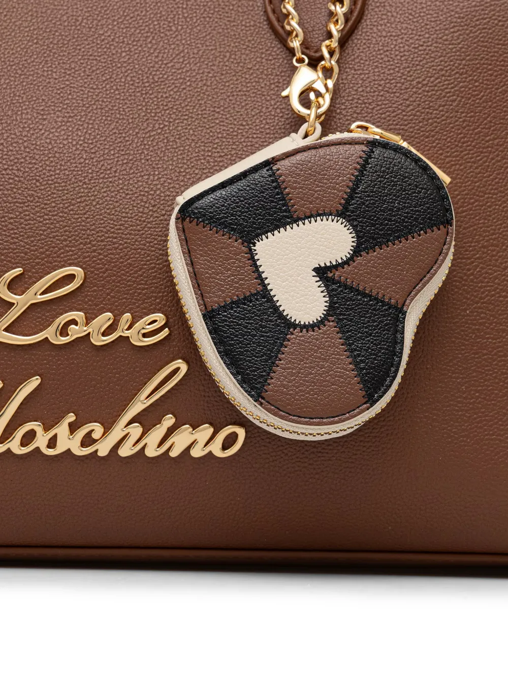 Love Moschino Shopper met hartbedel en logo Bruin