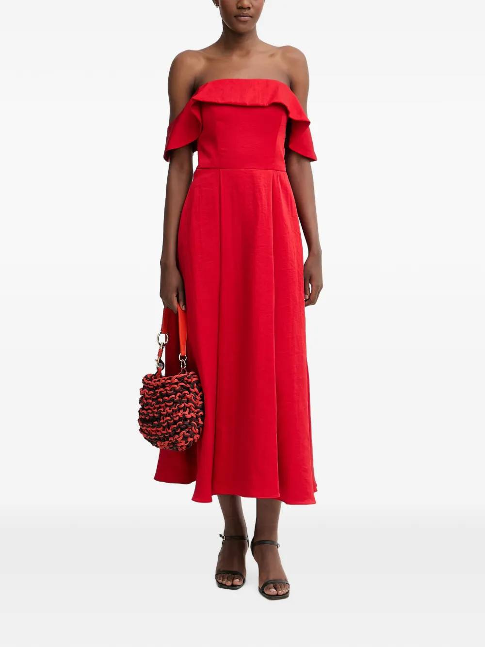 Pedro Del Hierro ruffled off-shoulder midi dress - Rosso