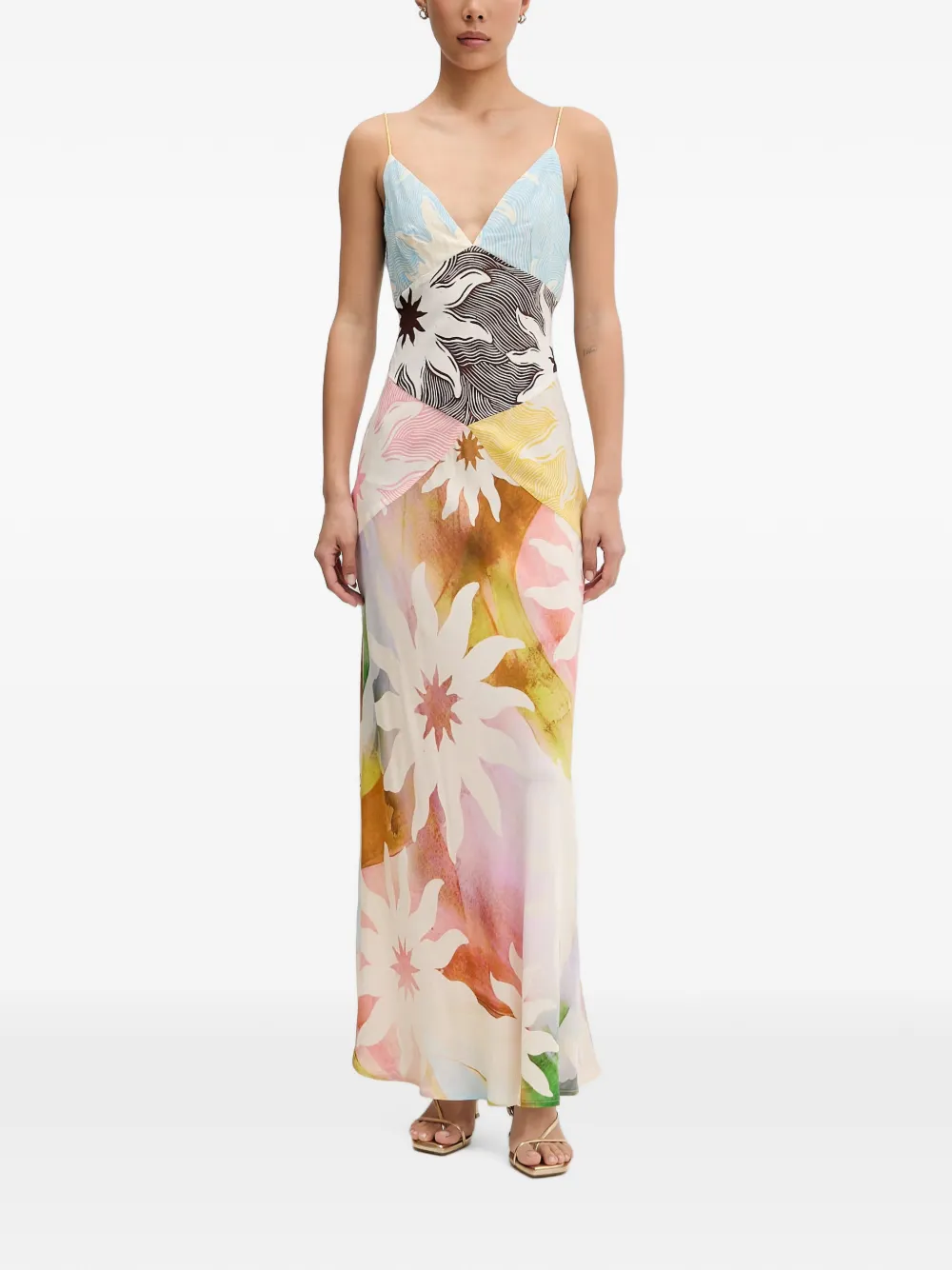 NEVER FULLY DRESSED Abstract Soleil Emilia midi dress - Toni neutri