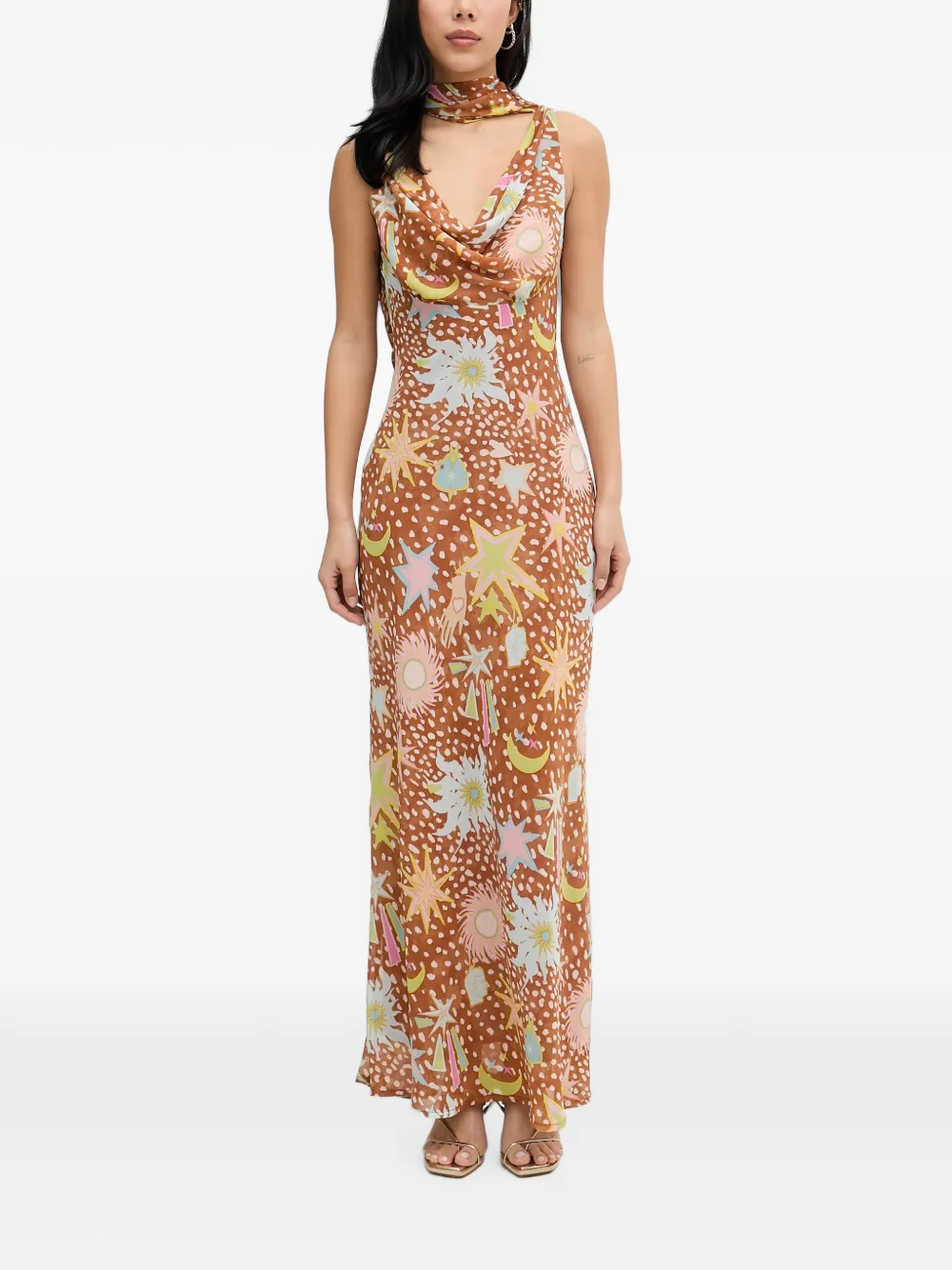 NEVER FULLY DRESSED celestial-print cowl-neck maxi dress