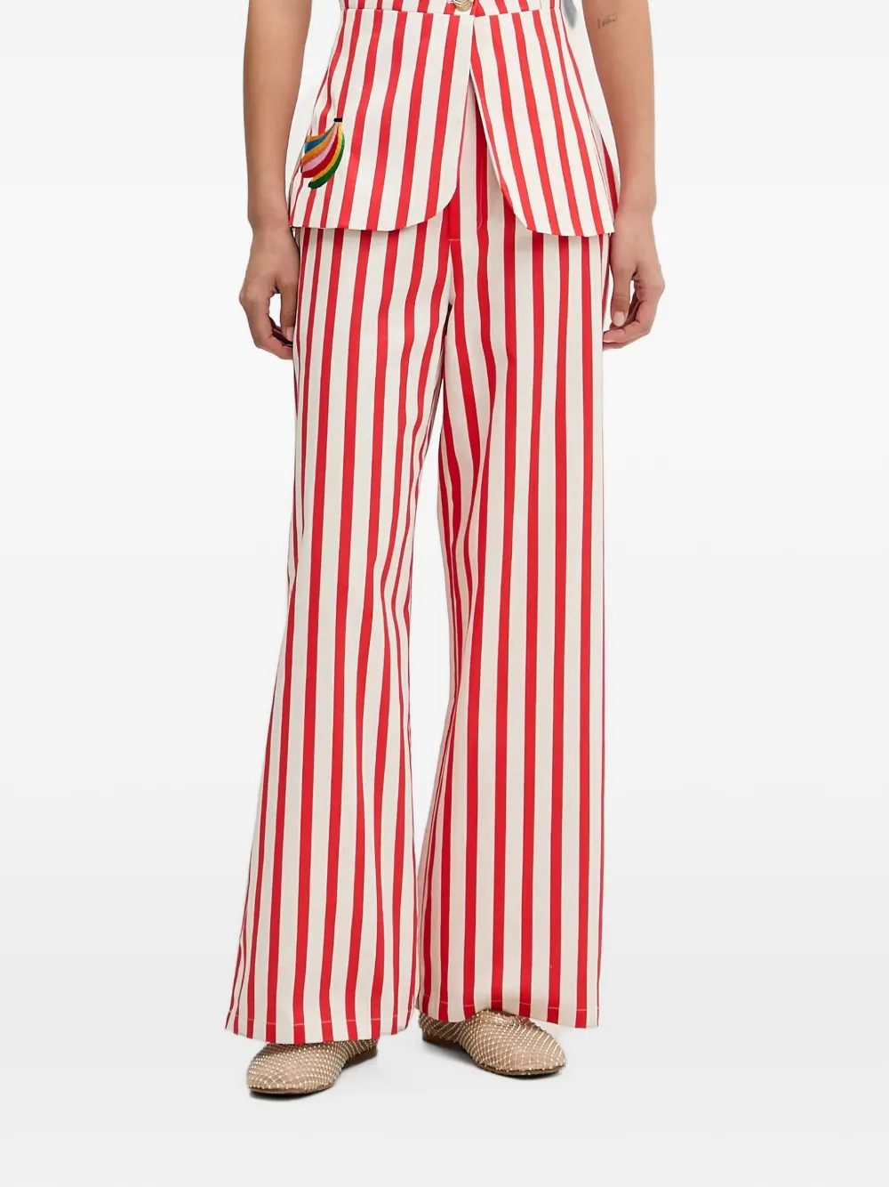NEVER FULLY DRESSED striped banana-embroidered trousers