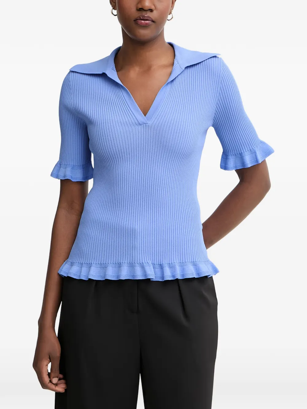 LUISA SPAGNOLI Censito ruffle-trim ribbed-knit top - Blu