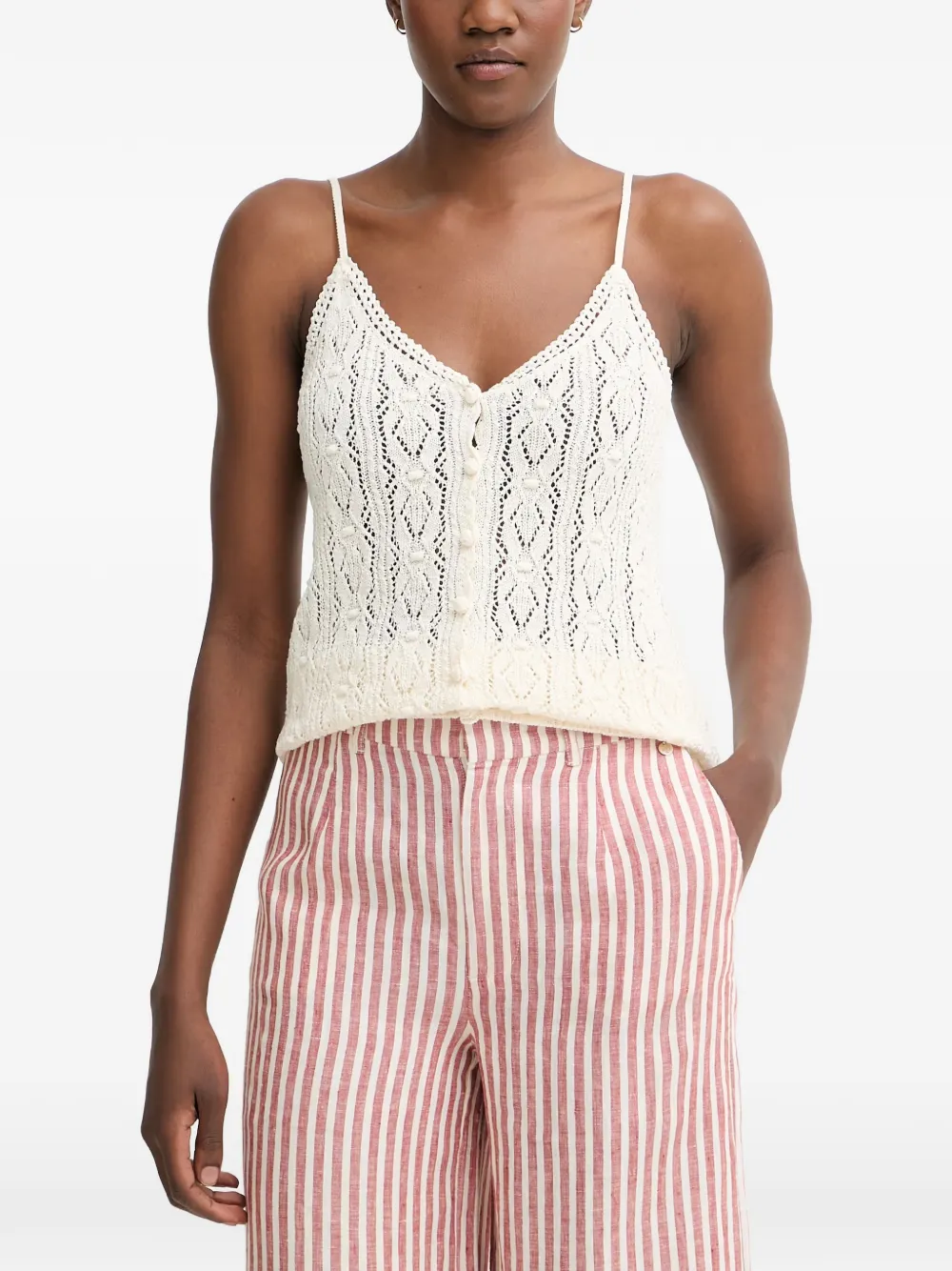 Pedro Del Hierro pointelle-knit button-front tank top - Bianco