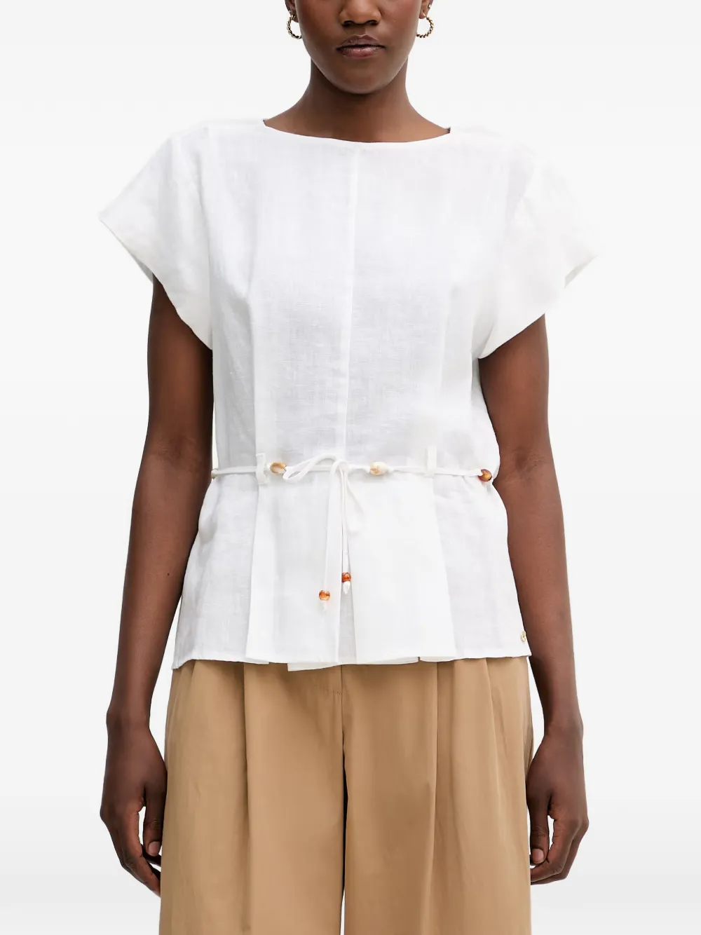 Pedro Del Hierro bead-embellished drawstring-waist top - Bianco