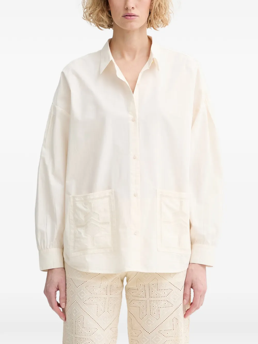 Sessùn Flores open-back embroidered-pocket shirt - Nude