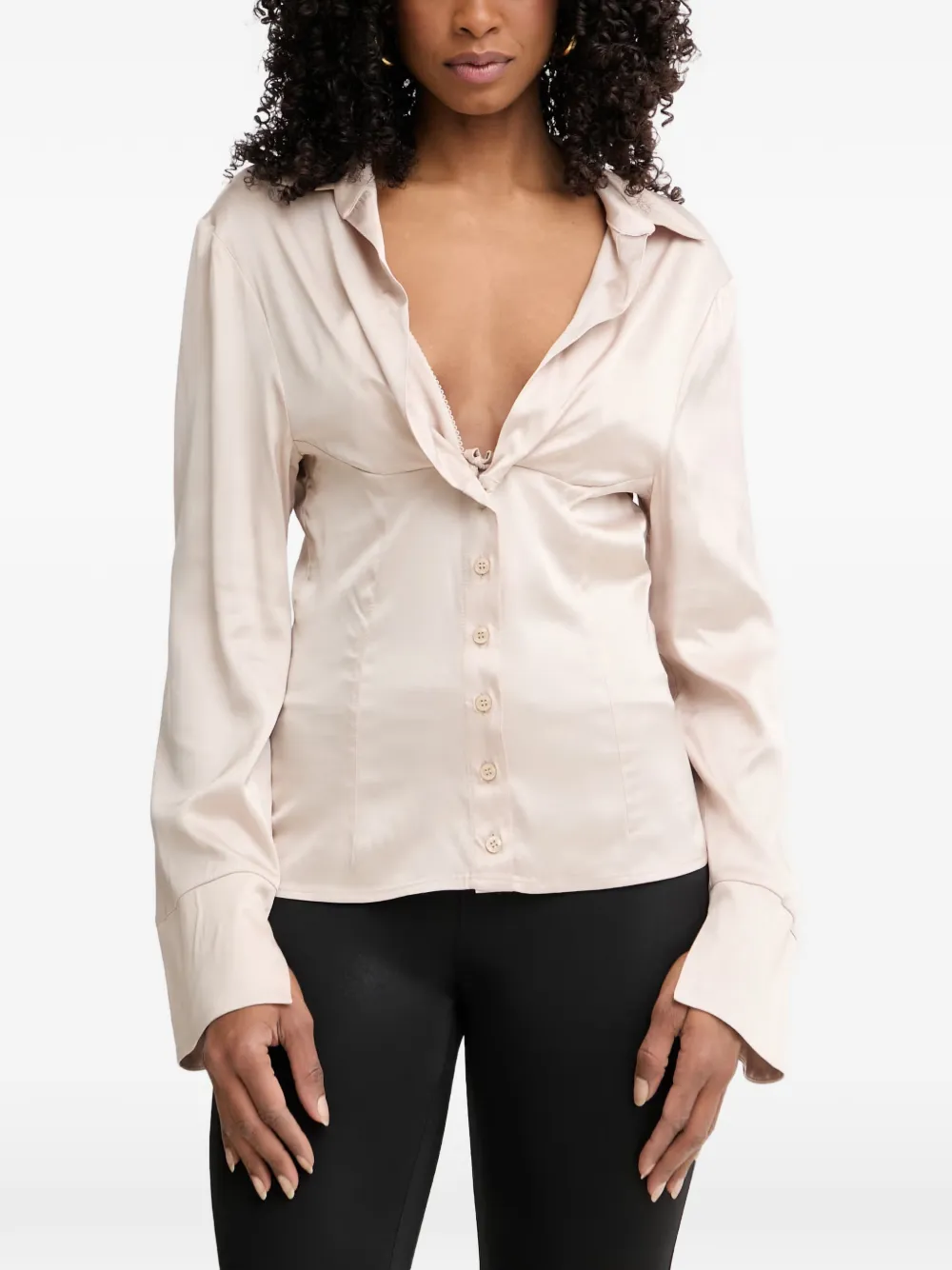 Silvian Heach satin-finish slit-cuff shirt - Toni neutri