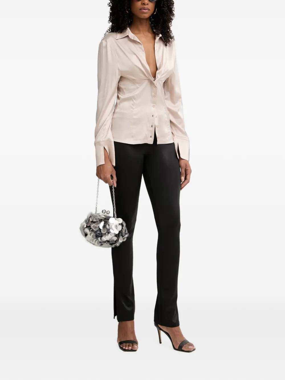 Silvian Heach Blouse met satijnen afwerking en split in de manchetten Beige
