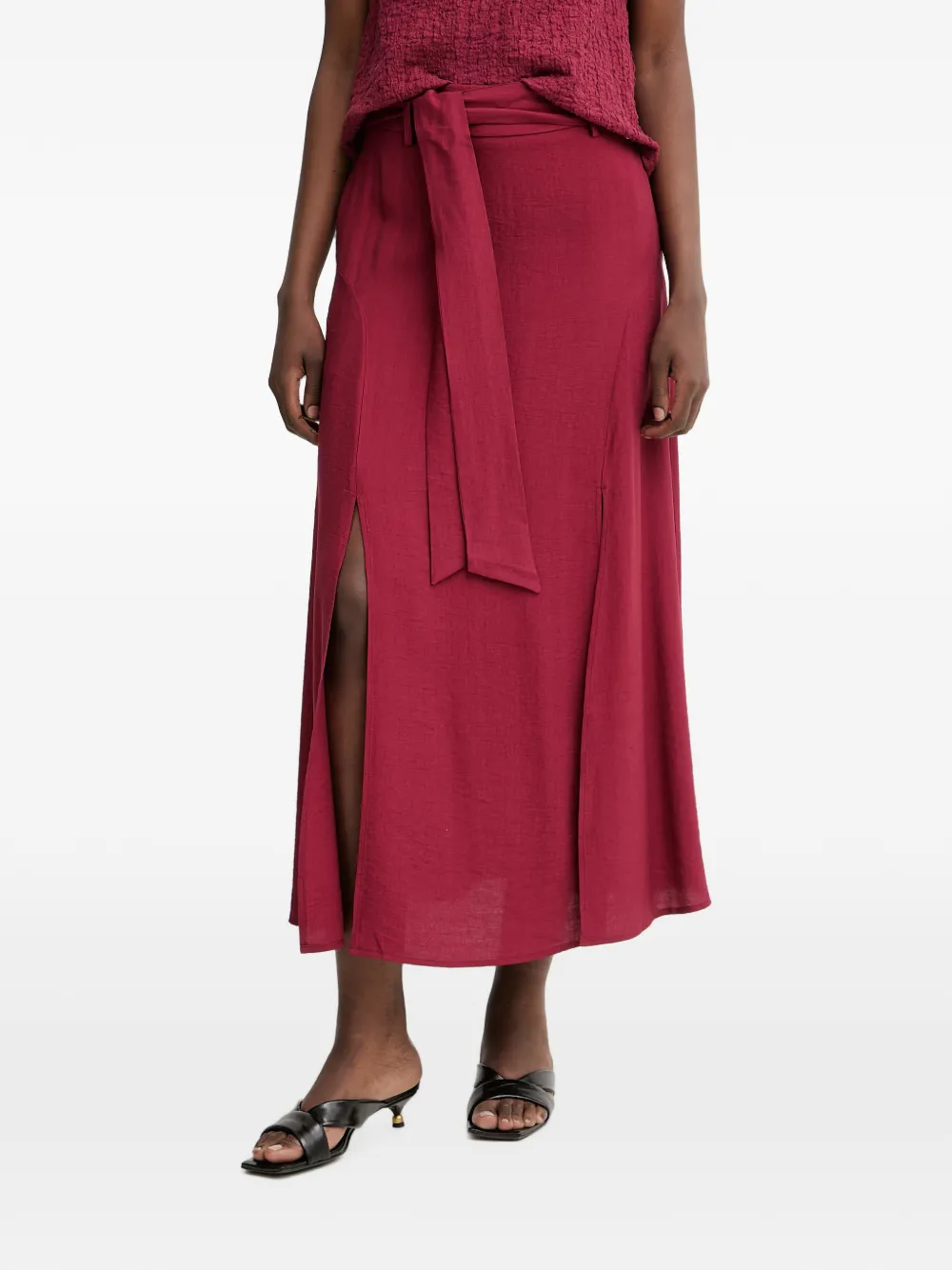 Pedro Del Hierro belted side-slit maxi skirt - Rosso