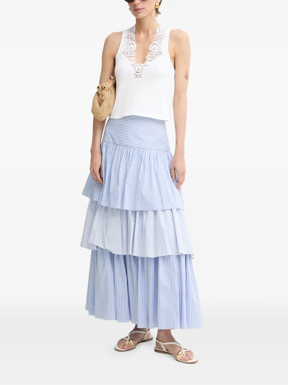 LUISA SPAGNOLI Traguardo gestreepte gelaagde maxi-rok Blauw
