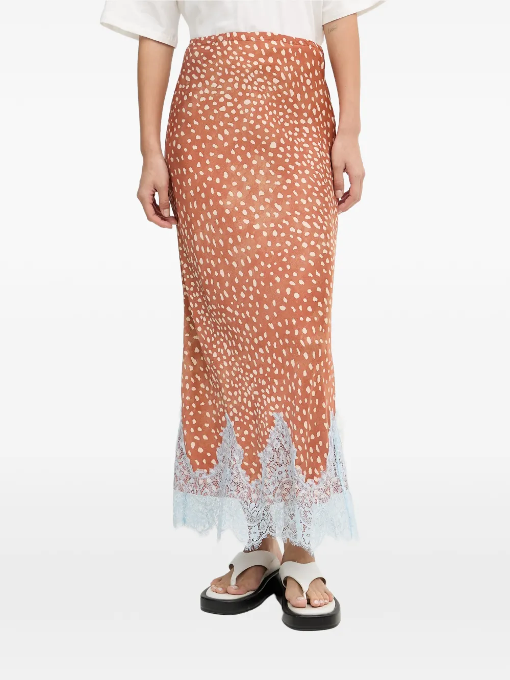 NEVER FULLY DRESSED lace-trim polka-dot maxi skirt - Arancione