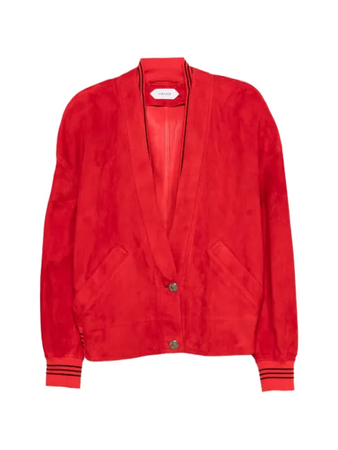 Versace suede-finish striped-trim jacket