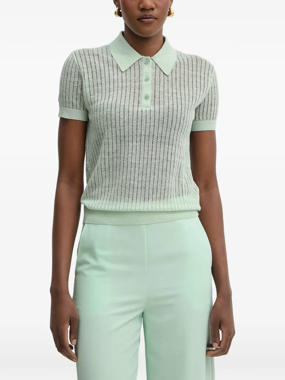 Patrizia Pepe open-knit short-sleeve polo shirt - Verde