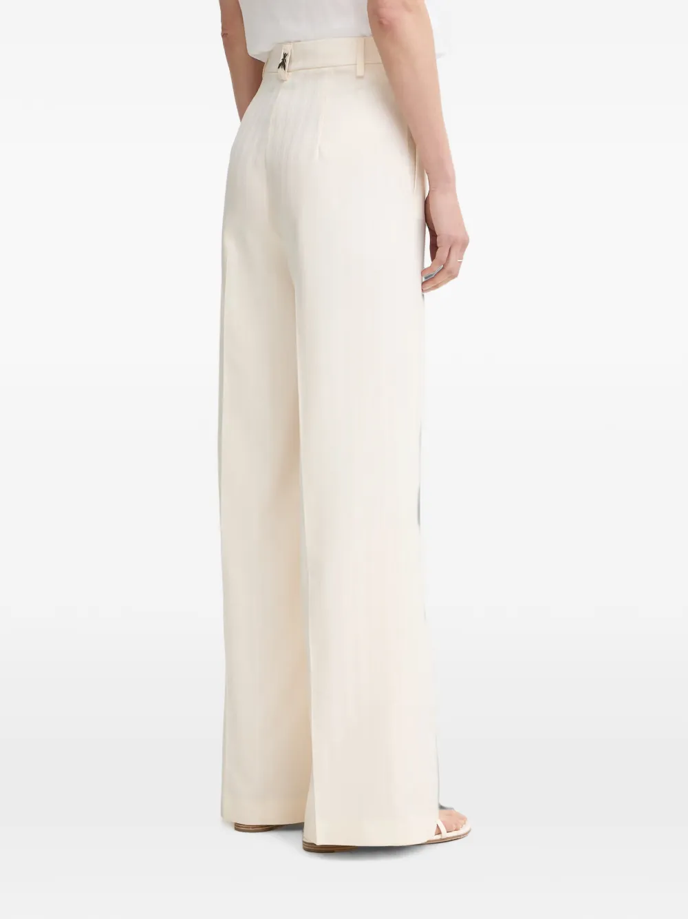 Patrizia Pepe Broek met chevron-patroon en logoplakkaat Beige