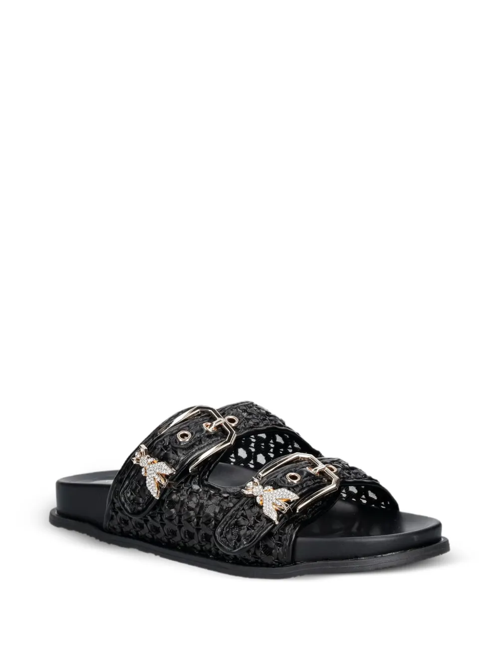 Patrizia Pepe woven buckle-fastening sandals Zwart