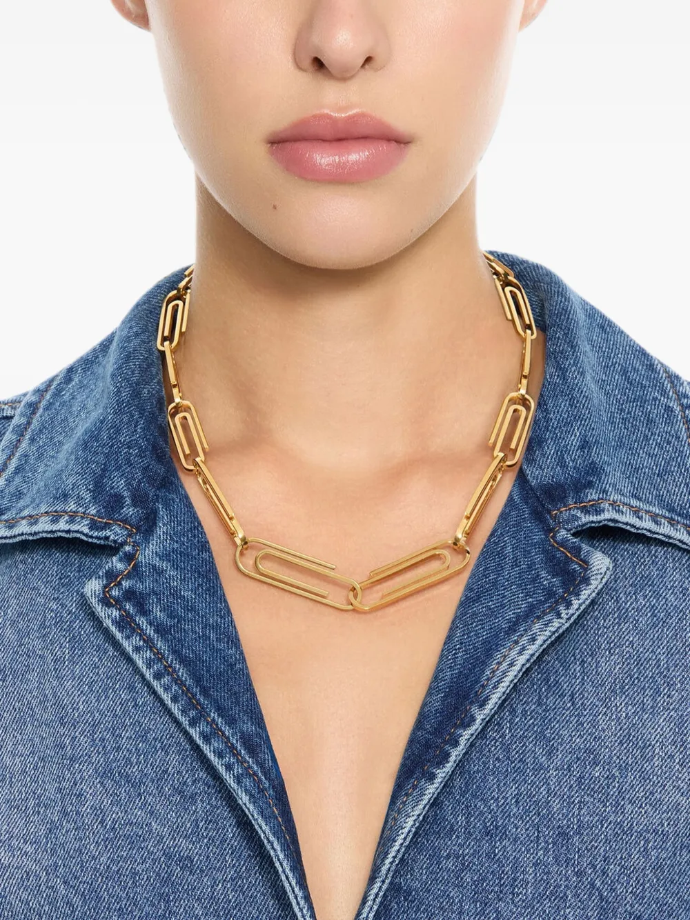 Off-White Paperclip Chain Necklace in Gold, view 2