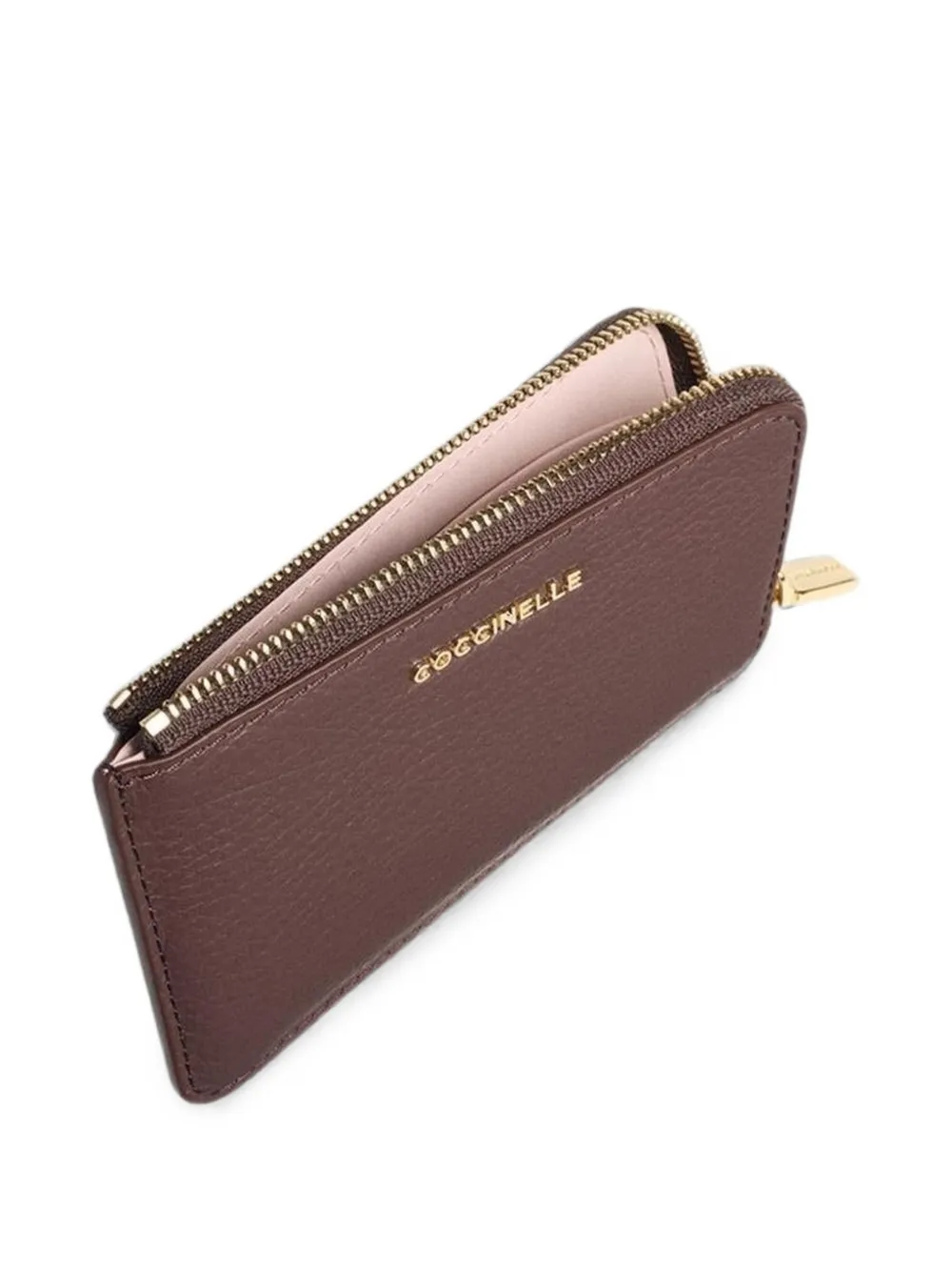 Coccinelle Metallic pasjeshouder met logoprint Bruin
