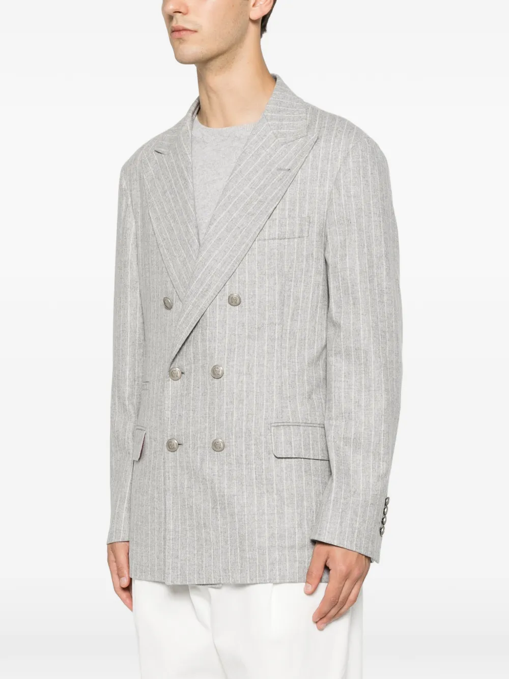 Brunello Cucinelli Pinstripe-pattern Double-breasted Blazer In Gray