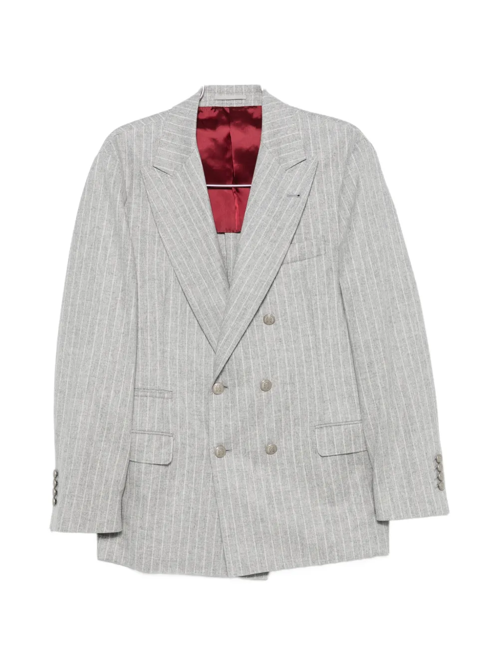 Brunello Cucinelli Pinstripe-pattern Double-breasted Blazer In Gray