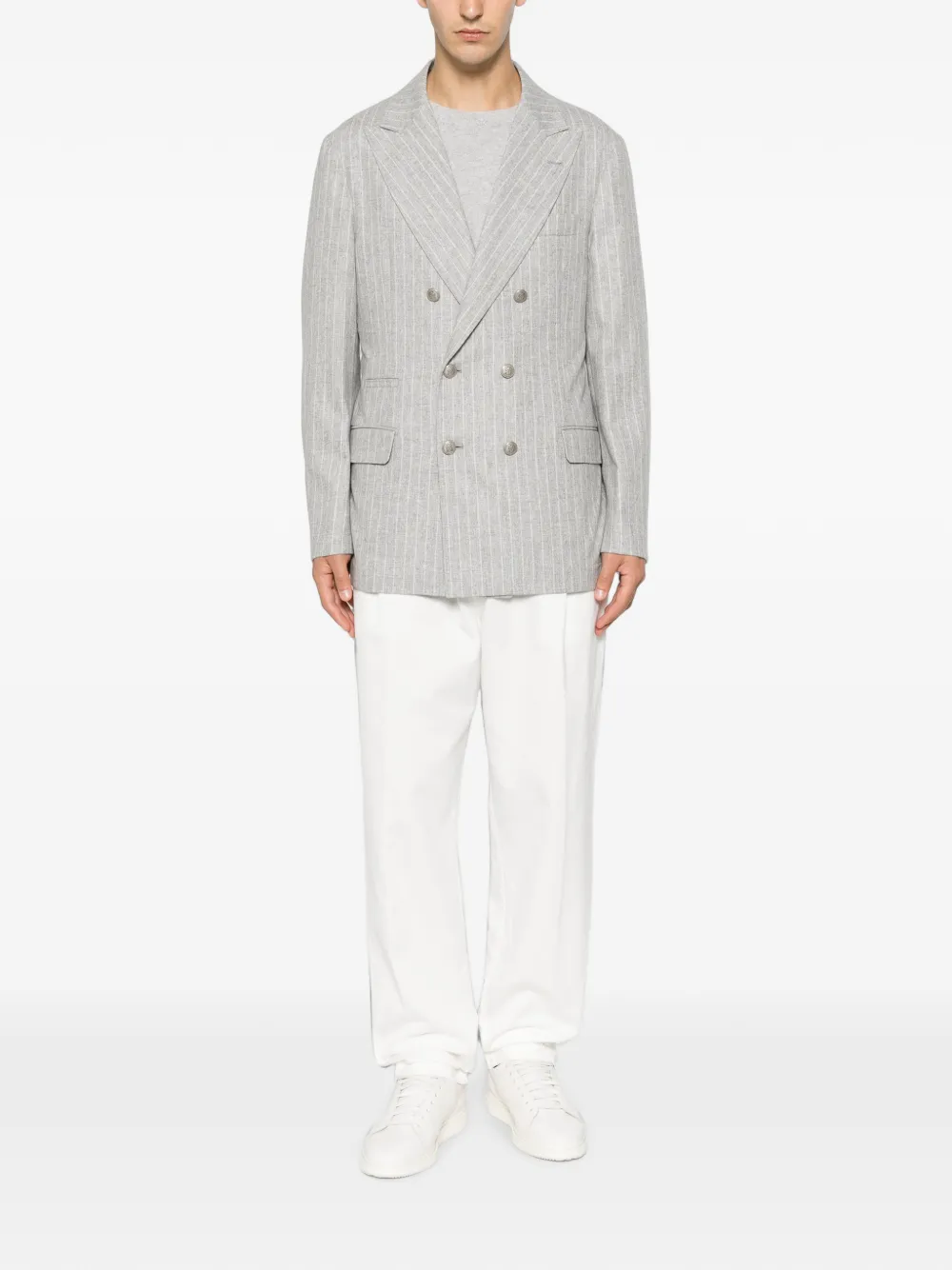 Brunello Cucinelli Pinstripe-pattern Double-breasted Blazer In Gray