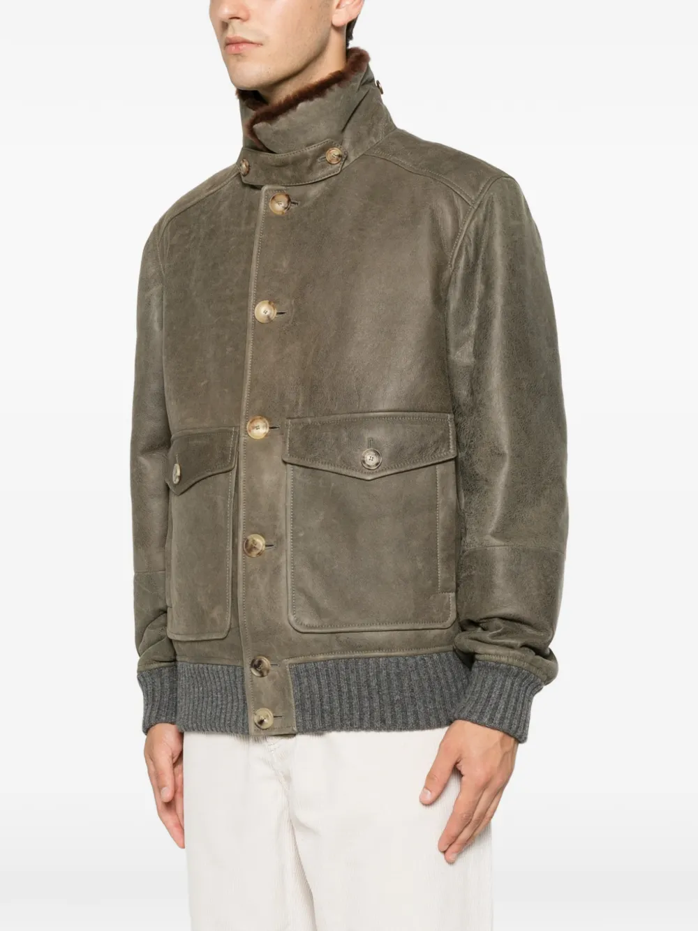 Brunello Cucinelli Lammy jack met knopen Groen