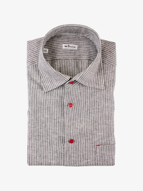 Kiton camisa con botones en logo y motivo de rayas verticales