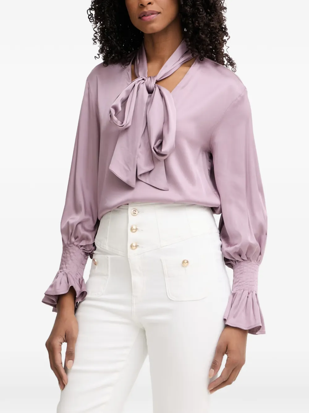 Silvian Heach tie-neck smocked-cuff blouse